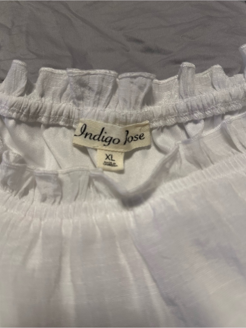 Off-Shoulder White Mini Dress with Eyelet Trim - Picture 4 of 9